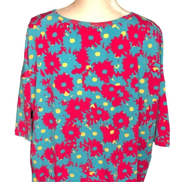 LuLaRoe RETIRED Irma Women's Large Teal & Pink Flowers mid-length sleeves NWT - Picture 7 of 10